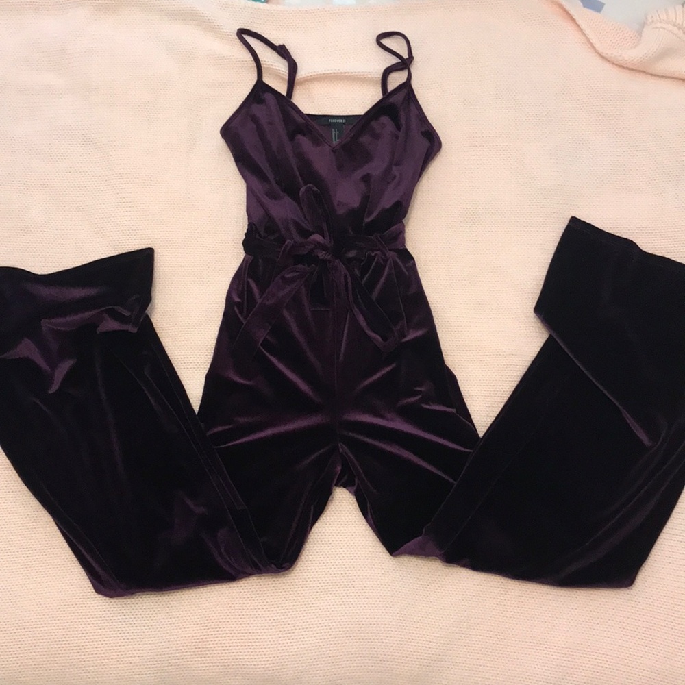velvet deep purple jumpsuit with front ties